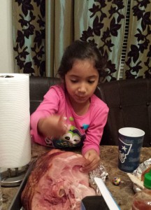 Alaethia sneaking some ham after everyone cleared the table LOL