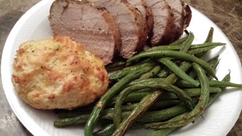 Pork tenderloin, fresh green beans & cheddar bay biscuits