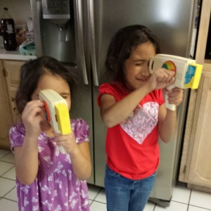 The girls and the Fisher Price Cartoon Viewers