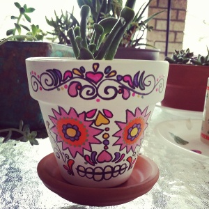 My first painted sugar skull pot
