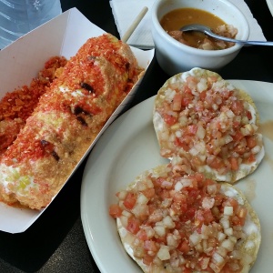 "Cheezpotle" Elote and Shrimp Ceviche Tostadas!